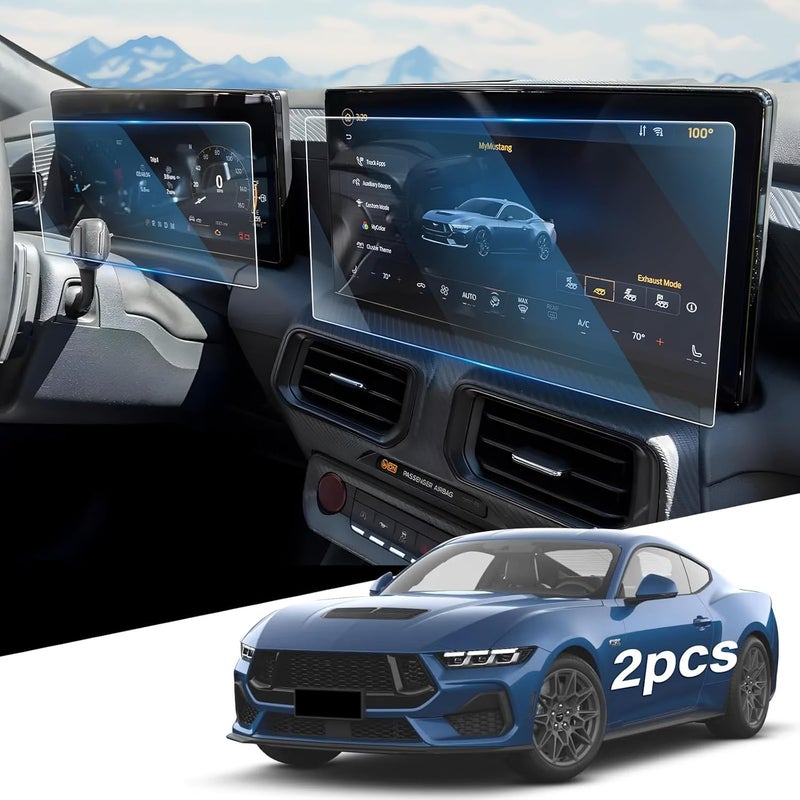 WEIPIN For 2PCS Glossy Tempered Glass 2024 2025 2026 Ford Mustang 13.2 Inch Touchscreen & 12.4 Inch Dashboard Split Screen Protector - Mustang (EcoBoost Fastback/EcoBoost Convertible/GT Fastback) - Image 1